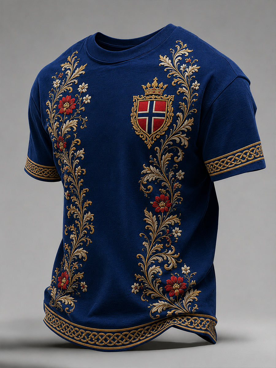 Herrlig retro-T-skjorte i nordisk stil med norsk kunsttrykk