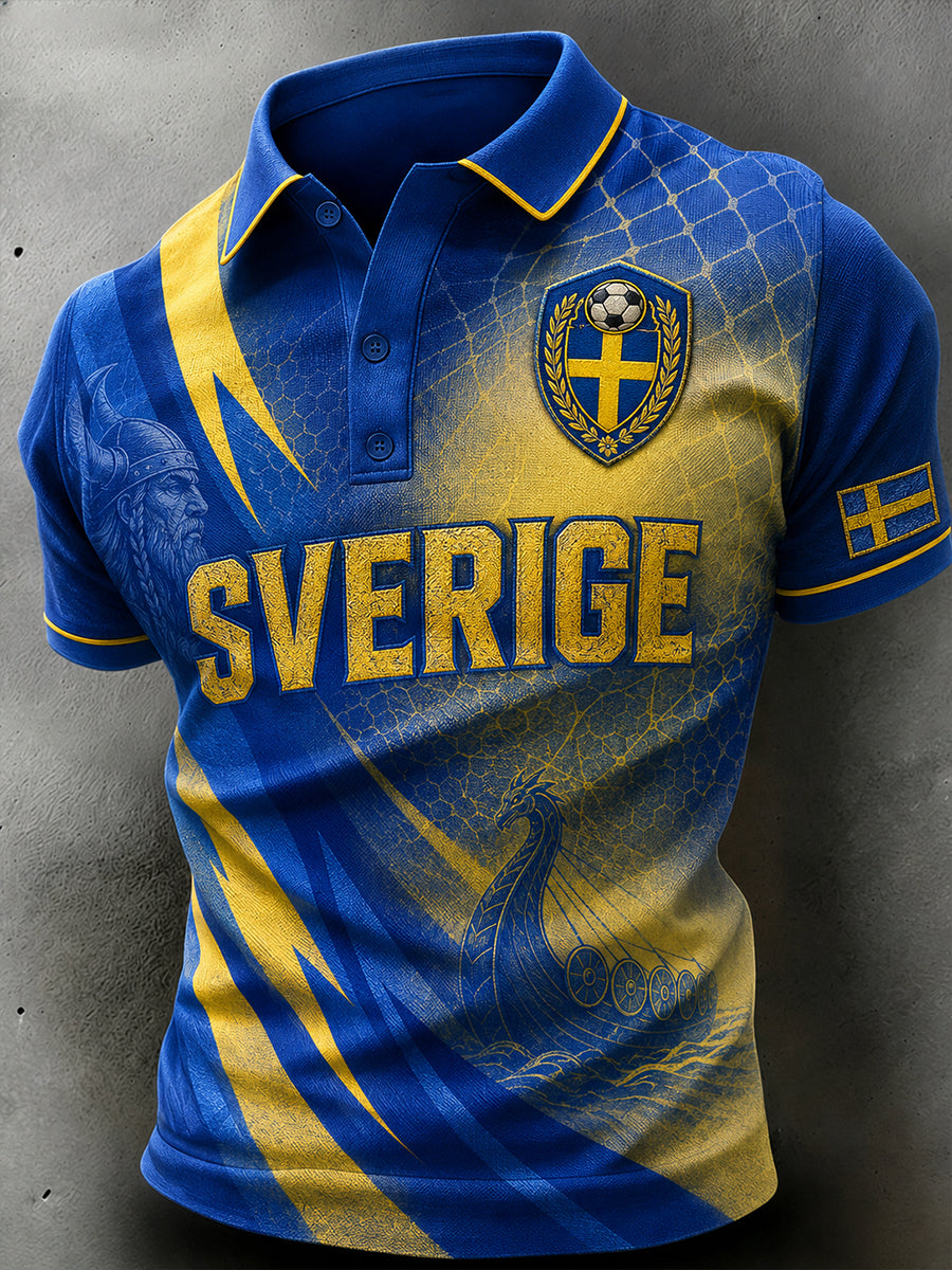 Retro fotbollsmönstrad avslappnad herrpolotröja