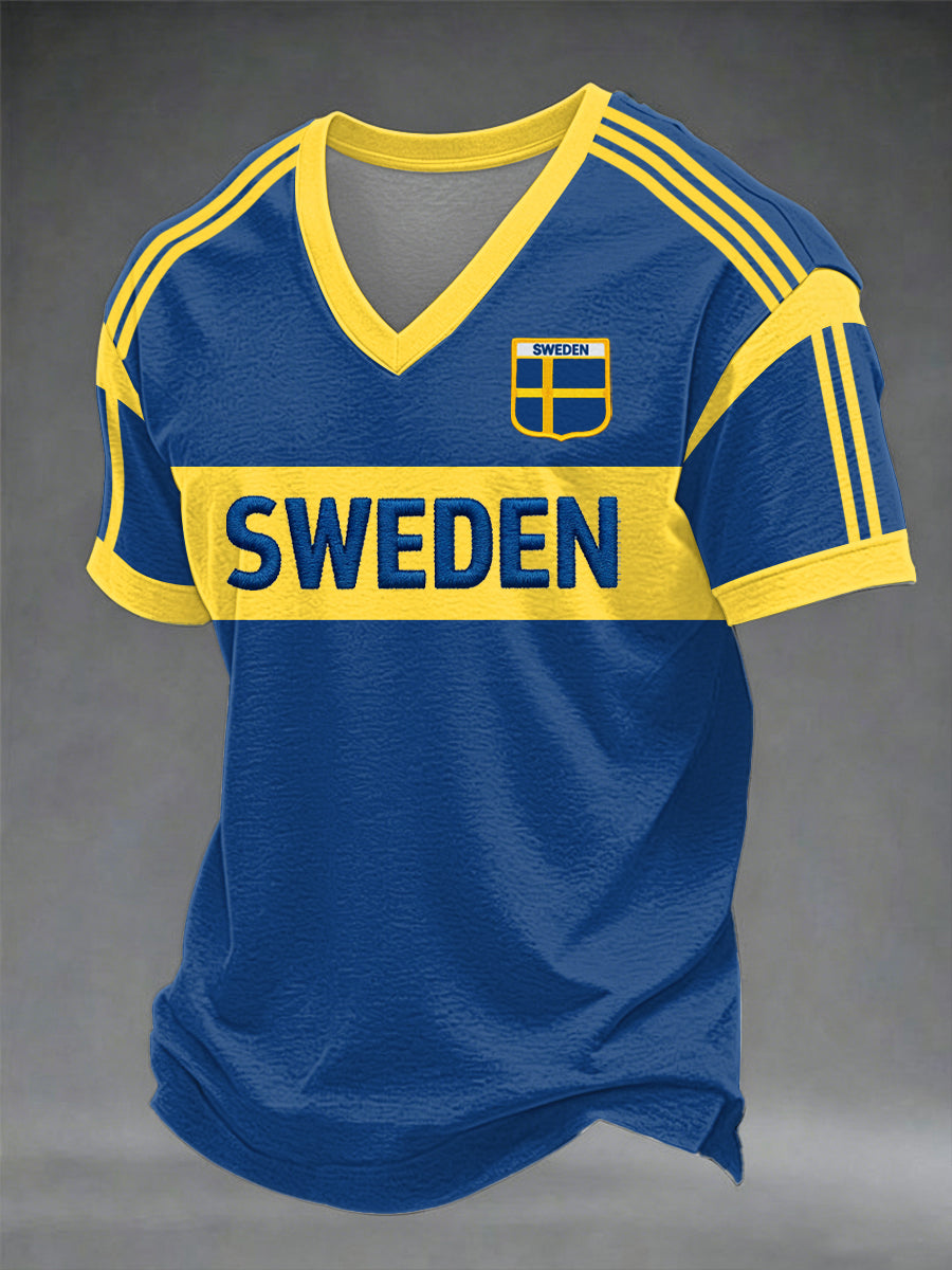 Men's Swedish football style v-neck sweater