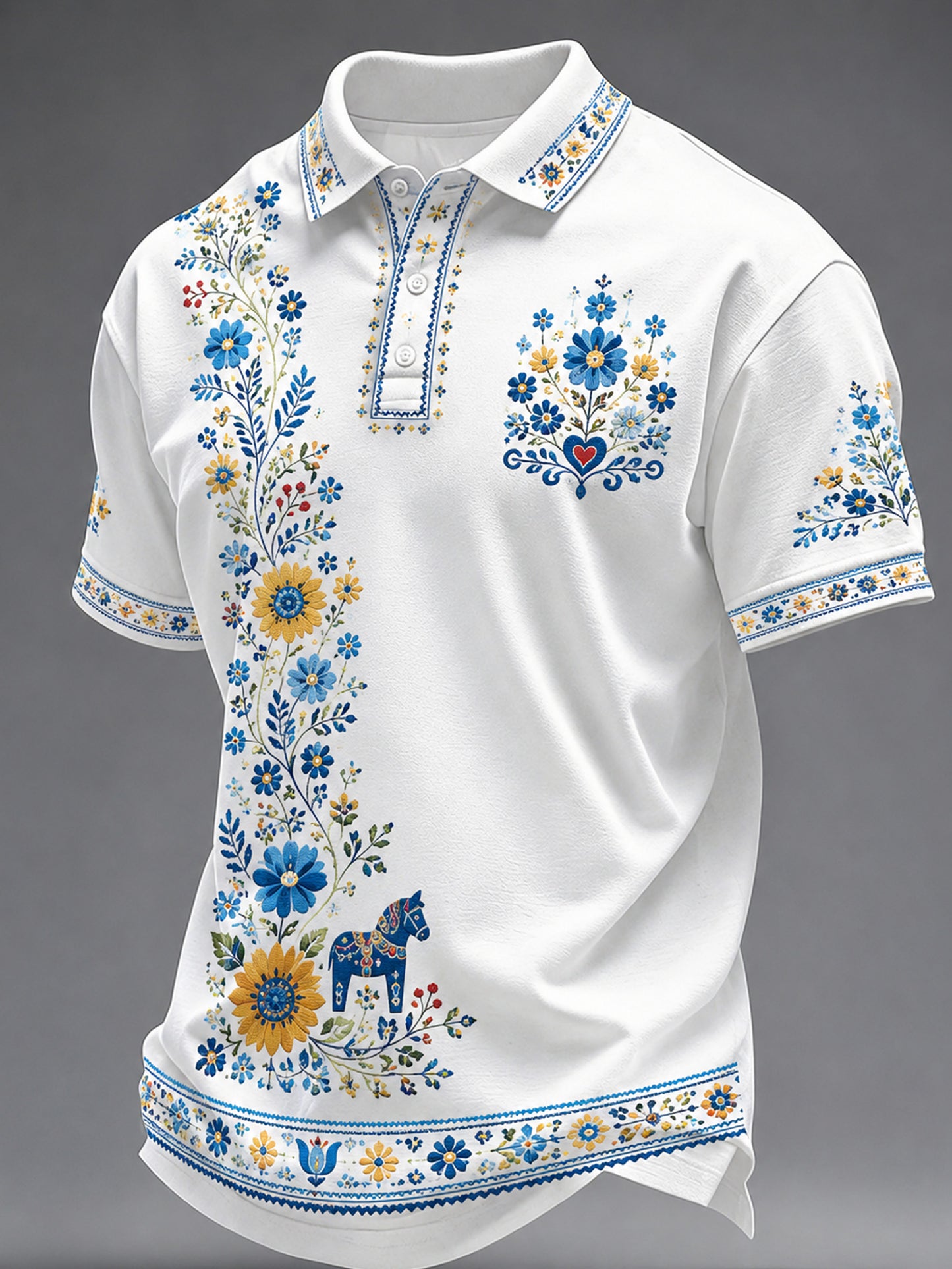 Men's polo shirt with art print commemorating the Swedish holiday