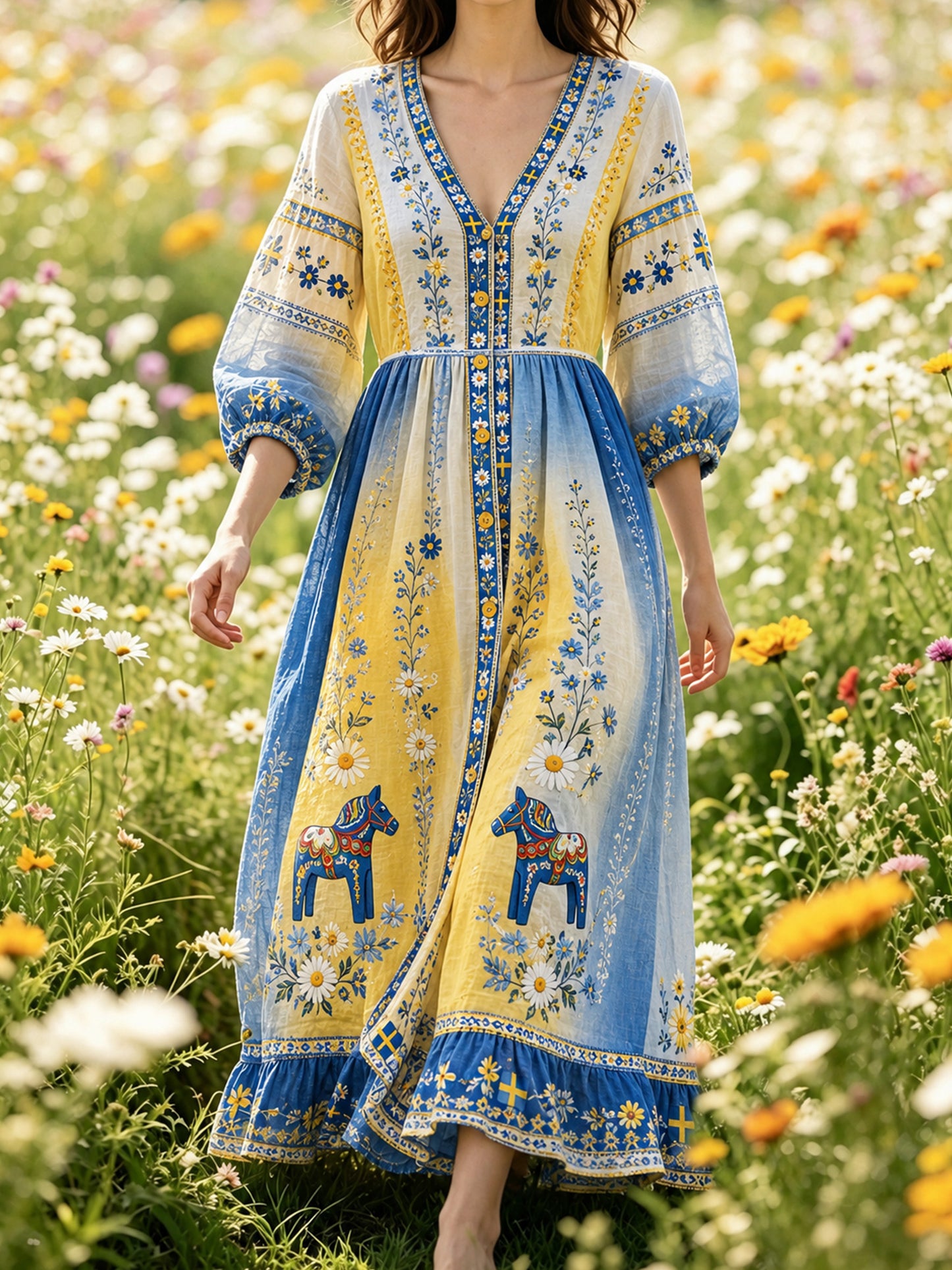 Damman's Swedish holiday memory print maxi dress