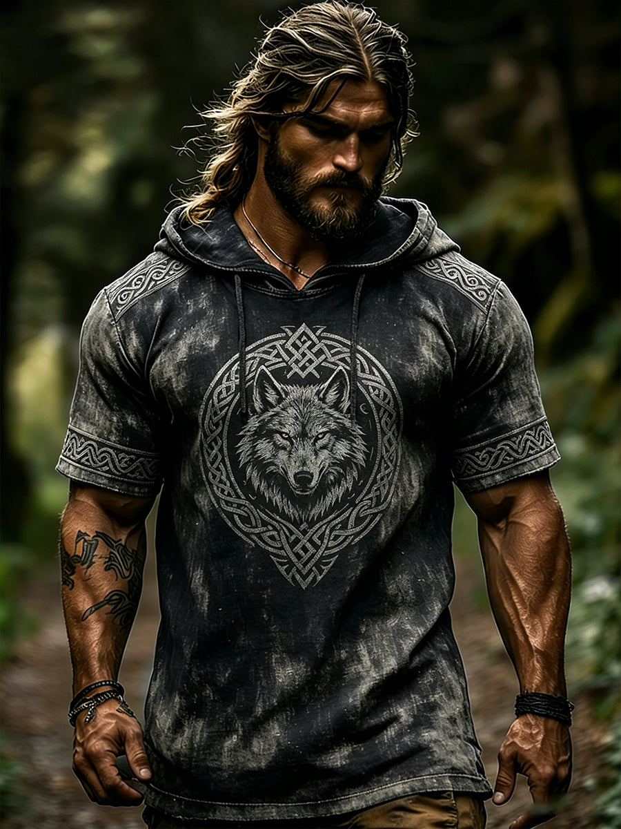 Women's T-shirt with a distressed look and short sleeves, with a Viking-themed print