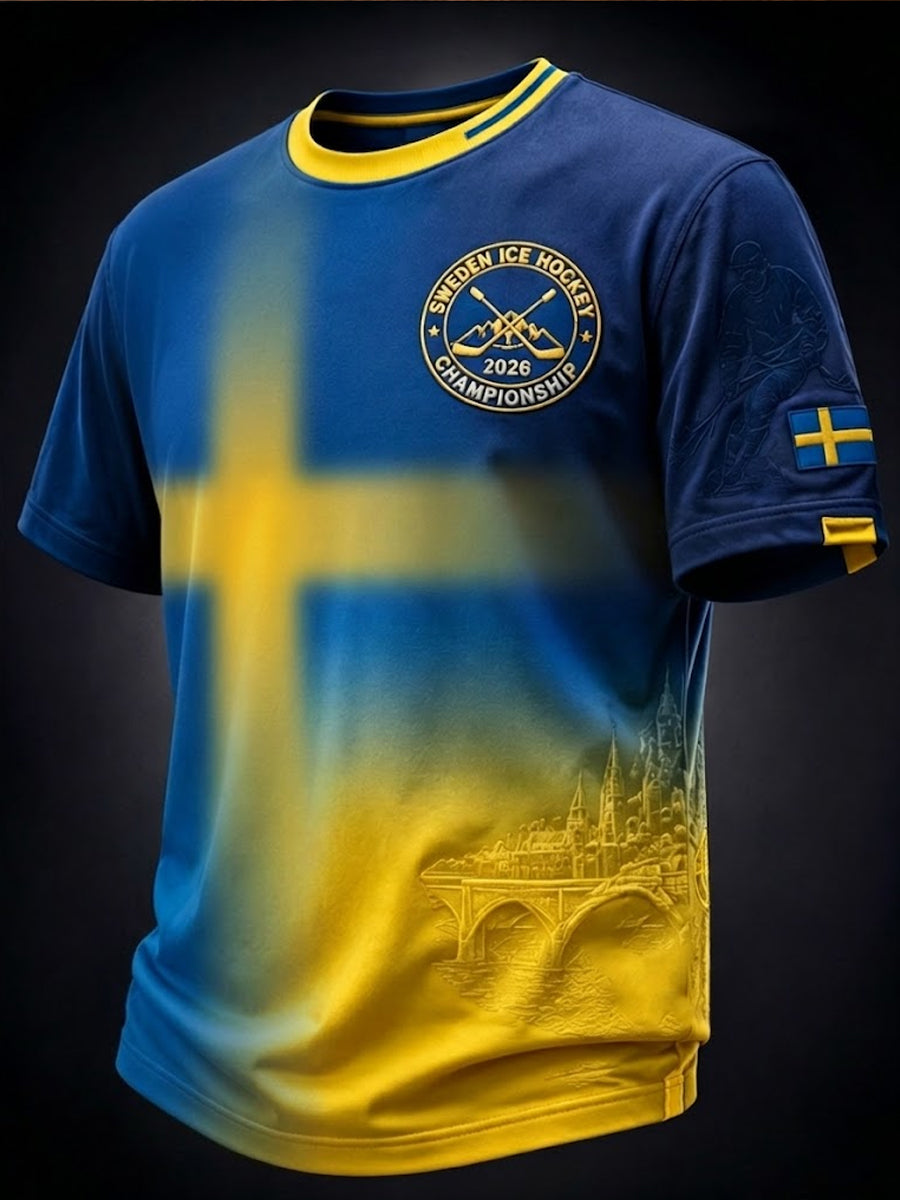 Retro Swedish Ice Hockey Gradient Relaxed T-Shirt