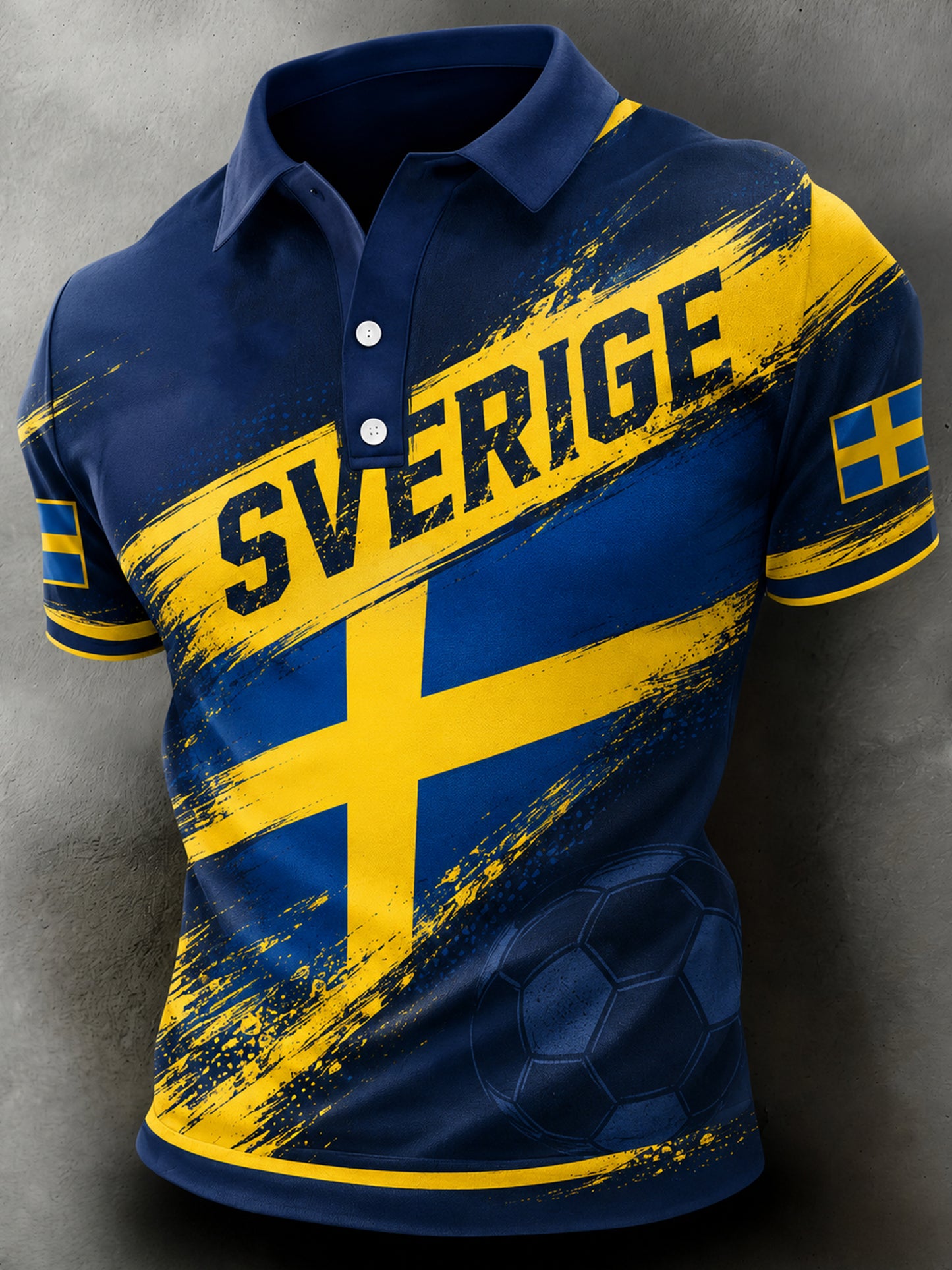 Herrpolotröja med fanart-print och hejarramsor från en svensk fotbollsmatch