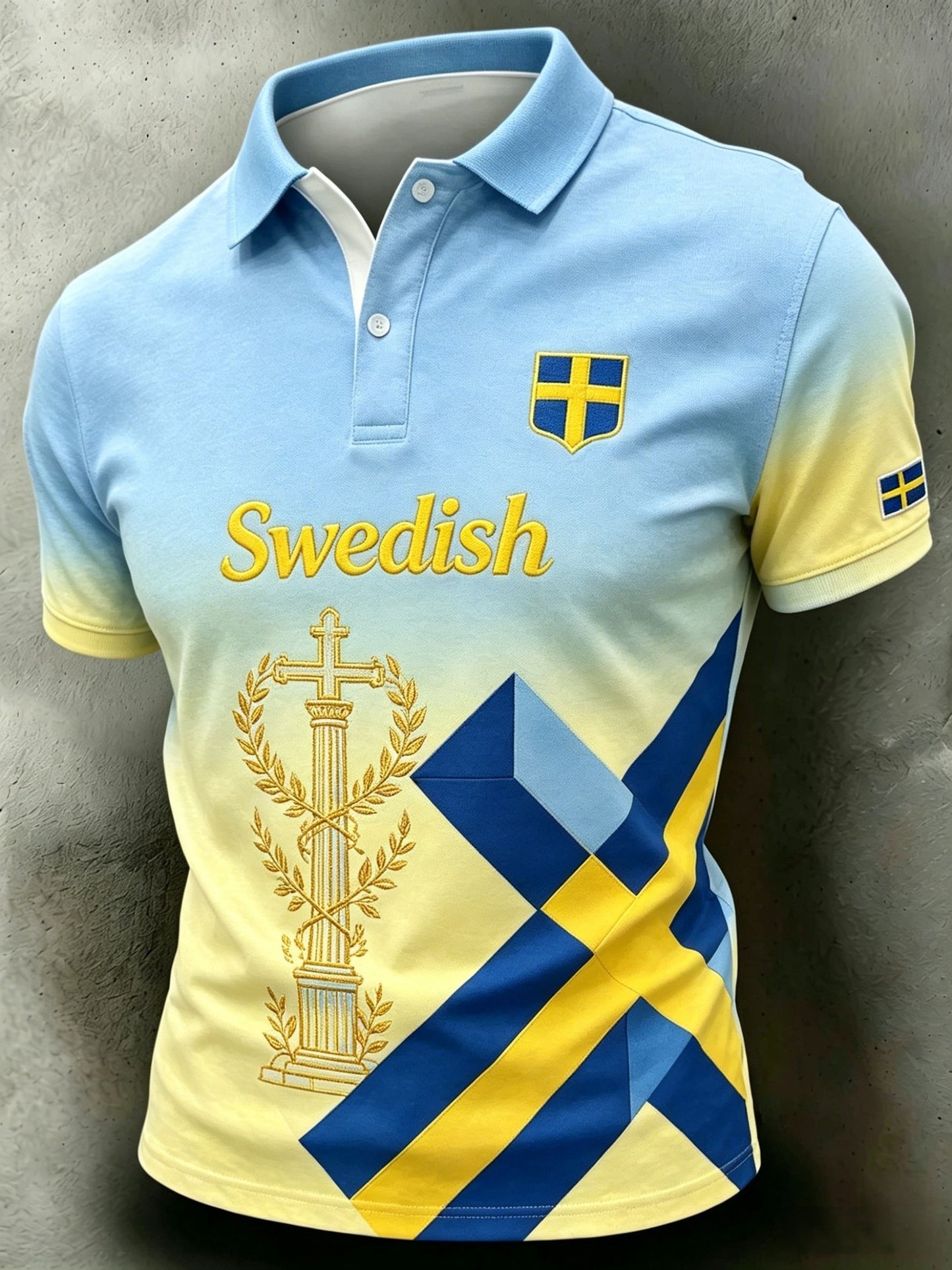 Men's short-sleeved polo shirt with retro print for Swedish football enthusiasts 2026