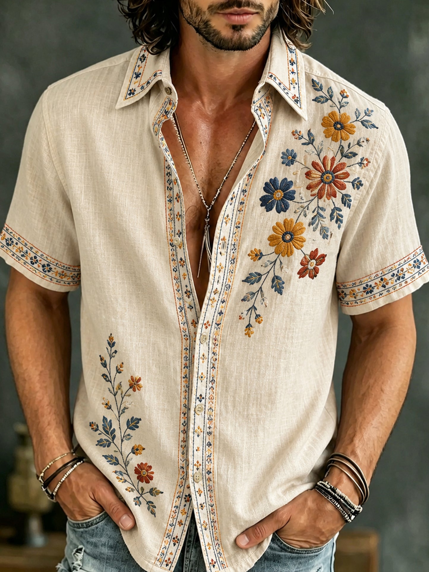 Men's shirt with art print in memory of Midsummer and National Day in Sweden