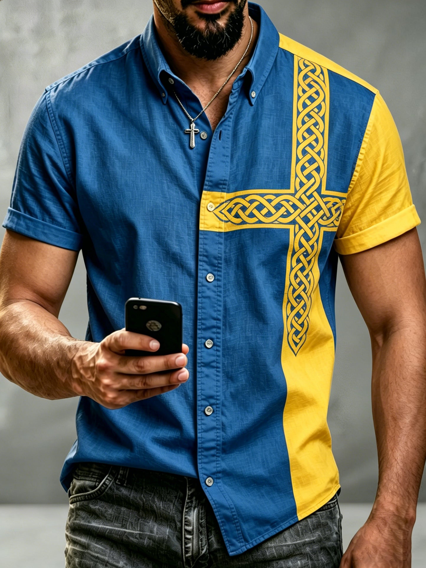 Men's shirt with art print commemorating Midsummer and National Day in Sweden