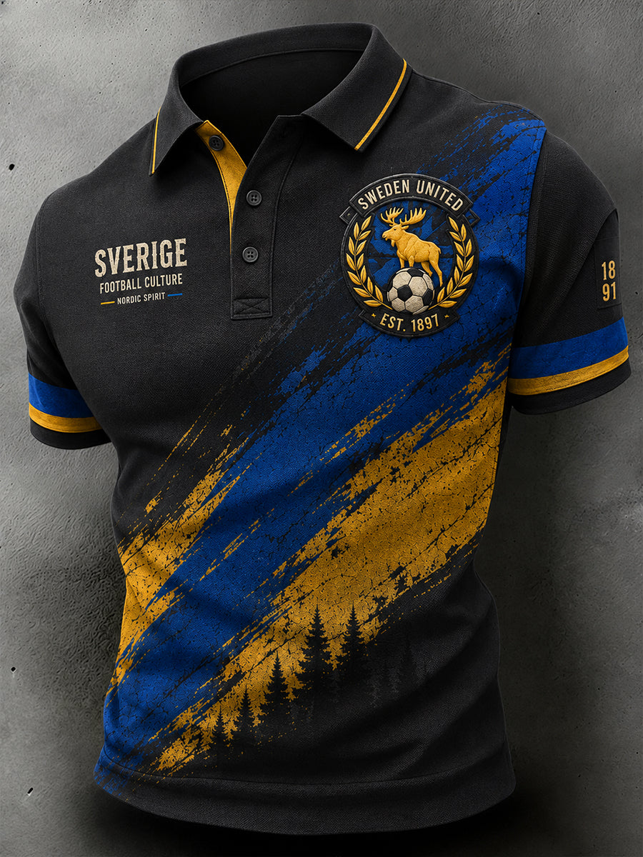 Men's short-sleeved polo shirt with football pattern