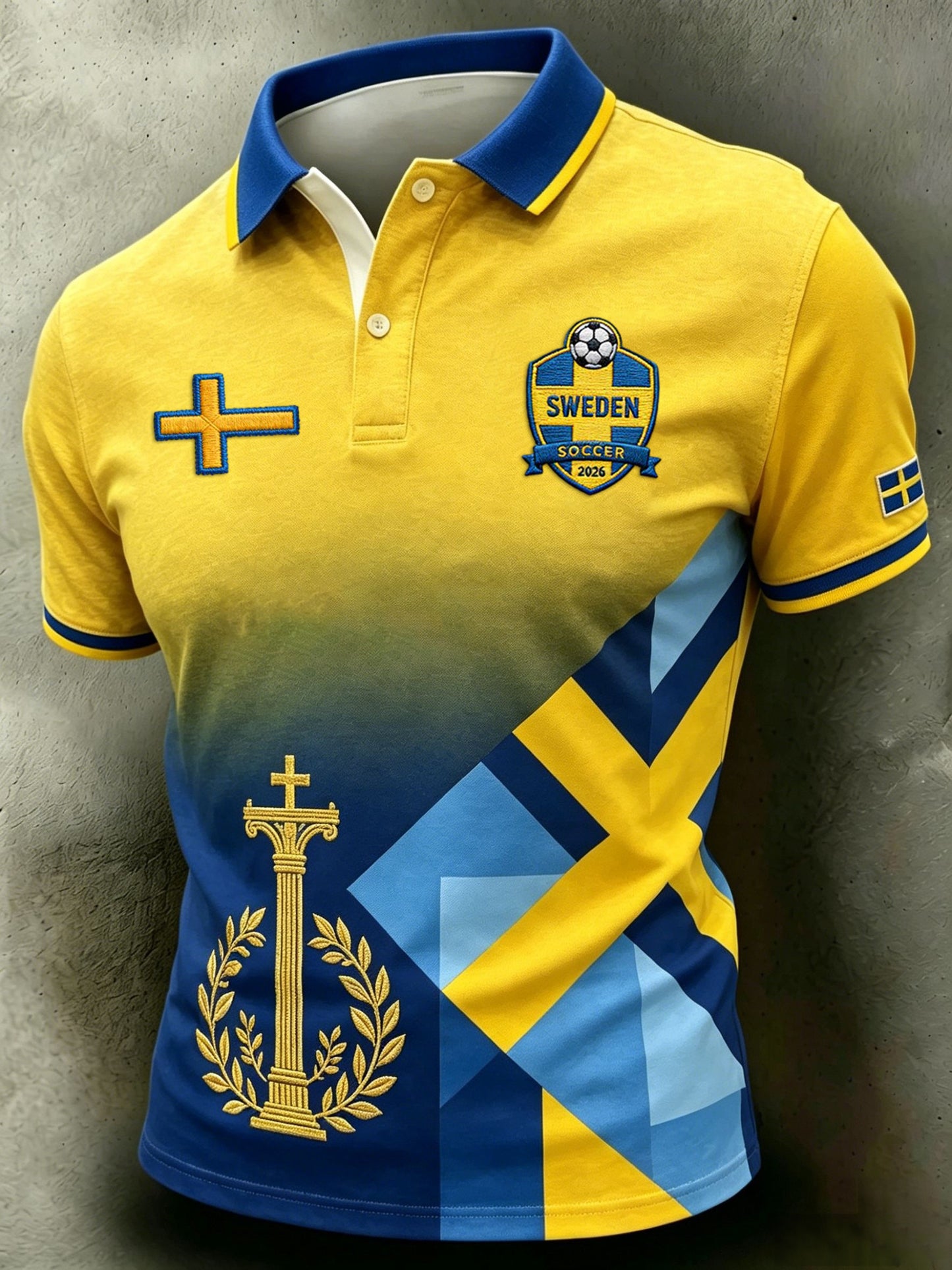 Retro Swedish Football Style 2026 Patchwork Breathable Polo Shirt
