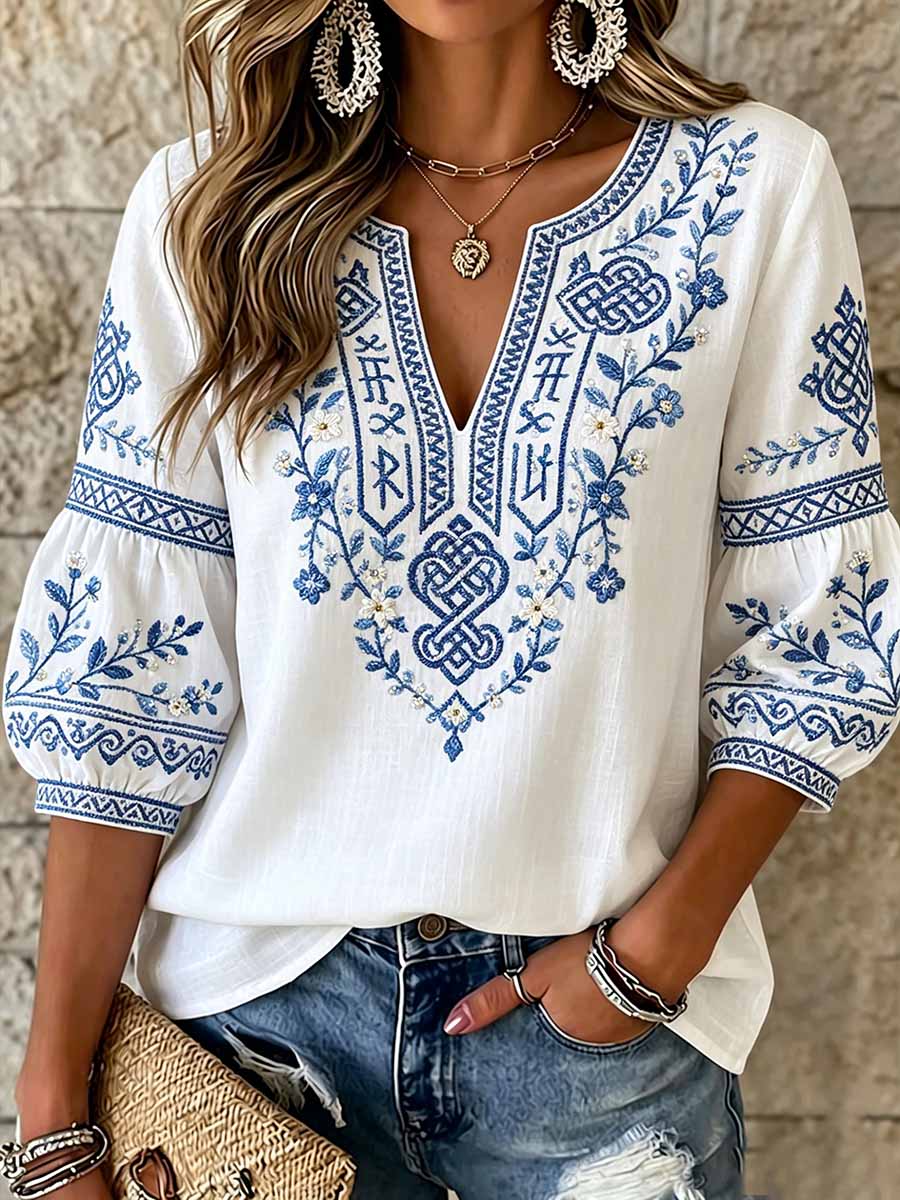 Women's Viking-themed patterned T-shirt