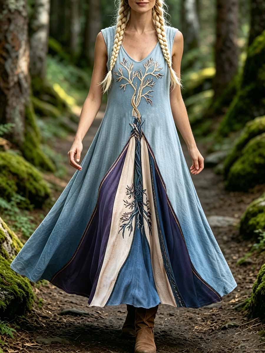 Female romantic Viking illustration in print, relaxed dress