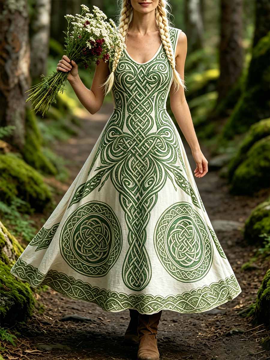 Female romantic Viking print, relaxed dress