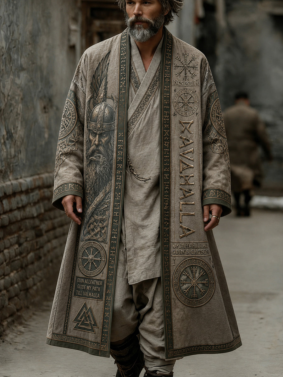 Glorious Retro Viking Printed Long Casual Cape