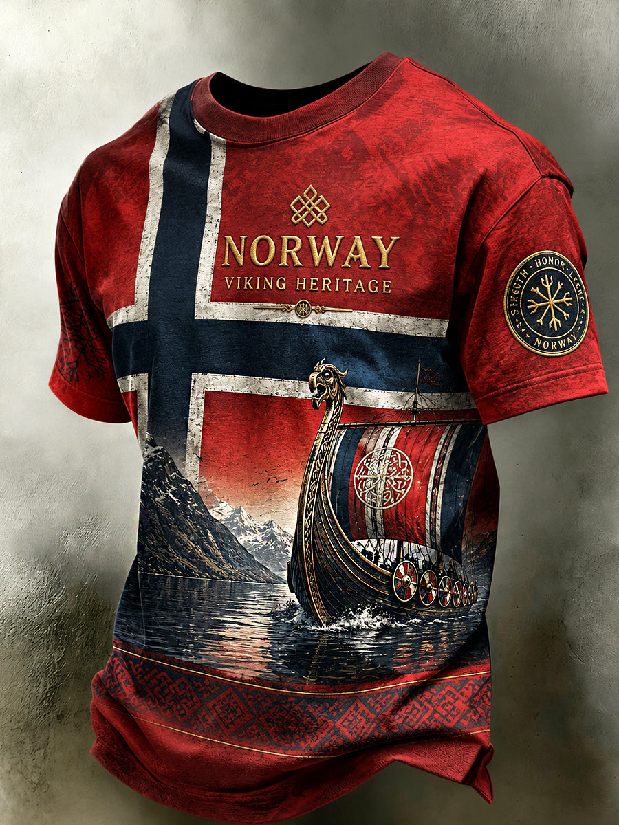 Men's Retro Nordic Style Norwegian Art Print Leisure T-Shirt