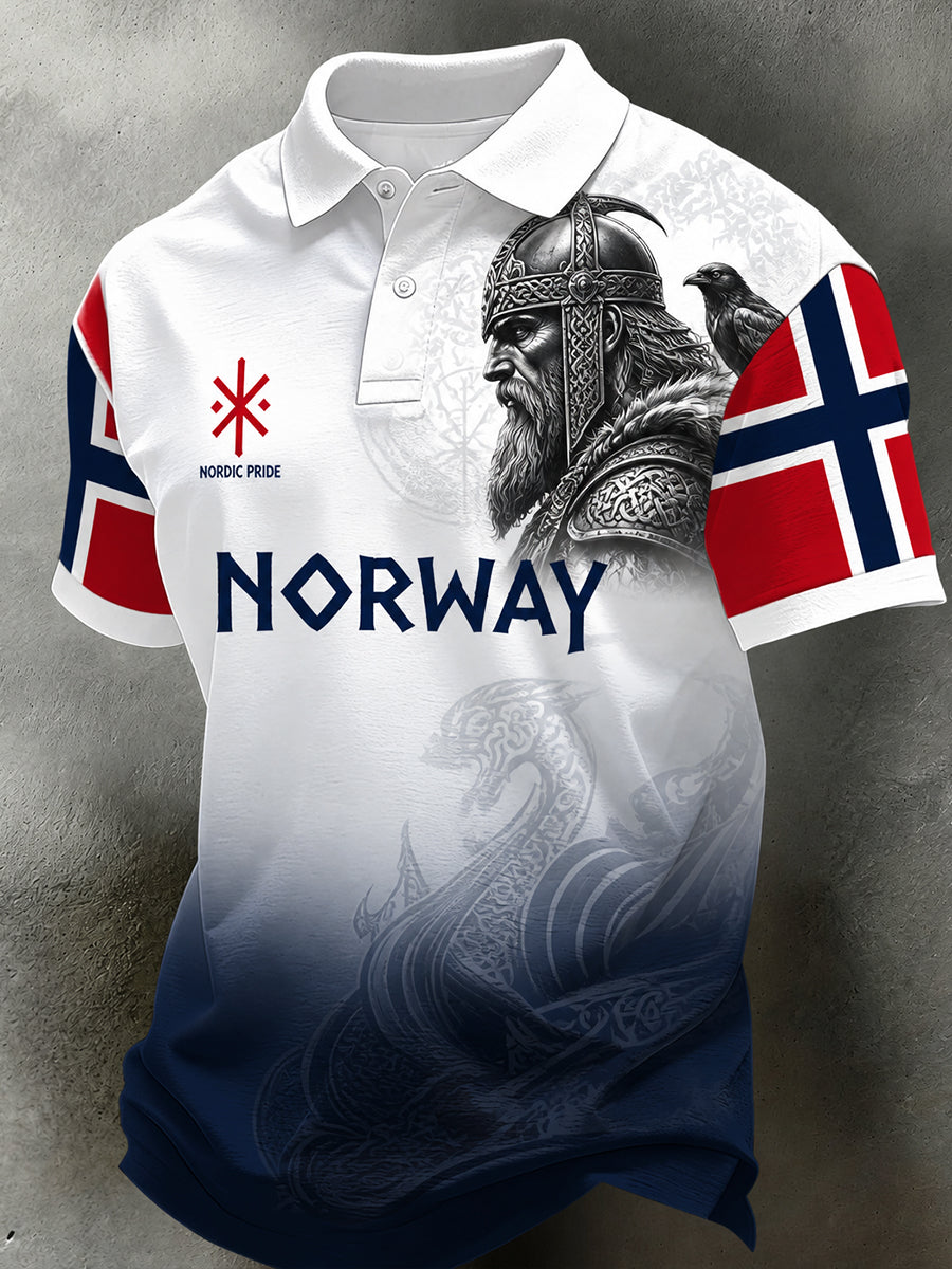 Men's Retro Nordic Style Norwegian Art Print Casual Polo Shirt