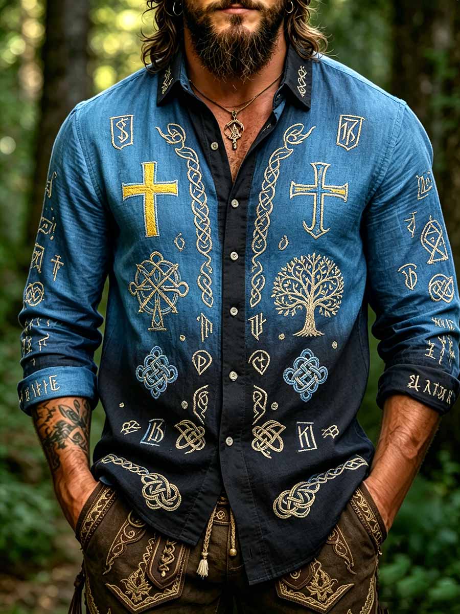 Herrmode vikingatavla tryckt skjorta