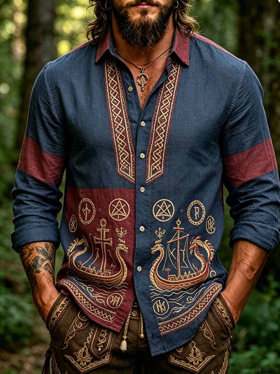 Men's Fashion Viking Art Print Shirt