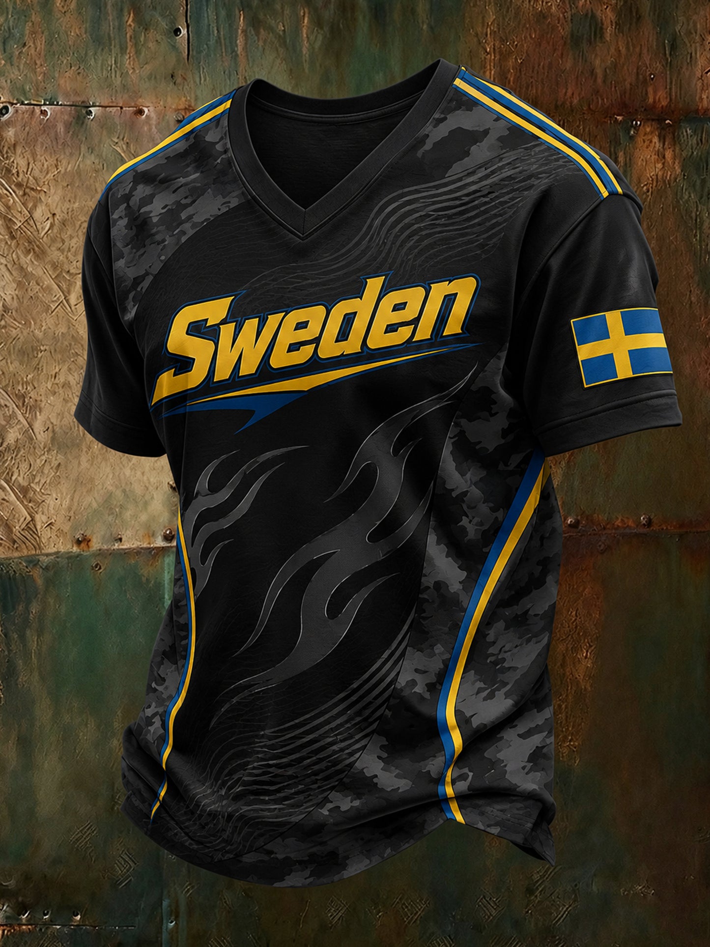 Herrtröja med V-ringning för svenska fotbollssupportrar