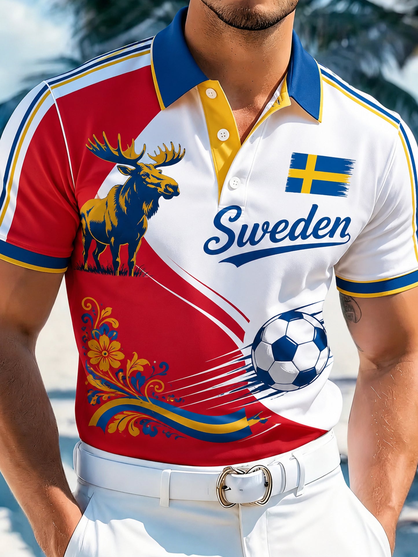 Herrpolotröja för svenska fotbollssupportrar