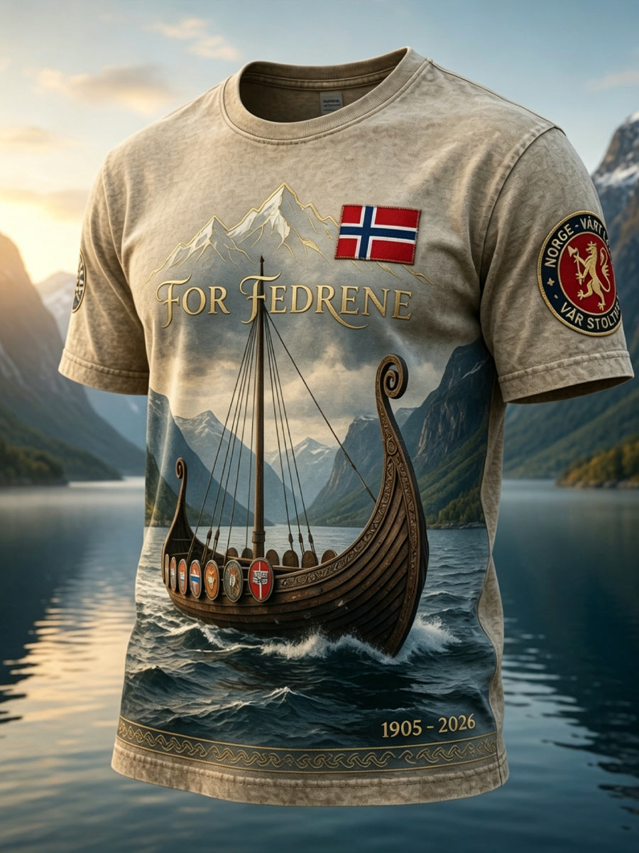 Retro norsk «Framover» kunstnerisk totem avslappet t-skjorte