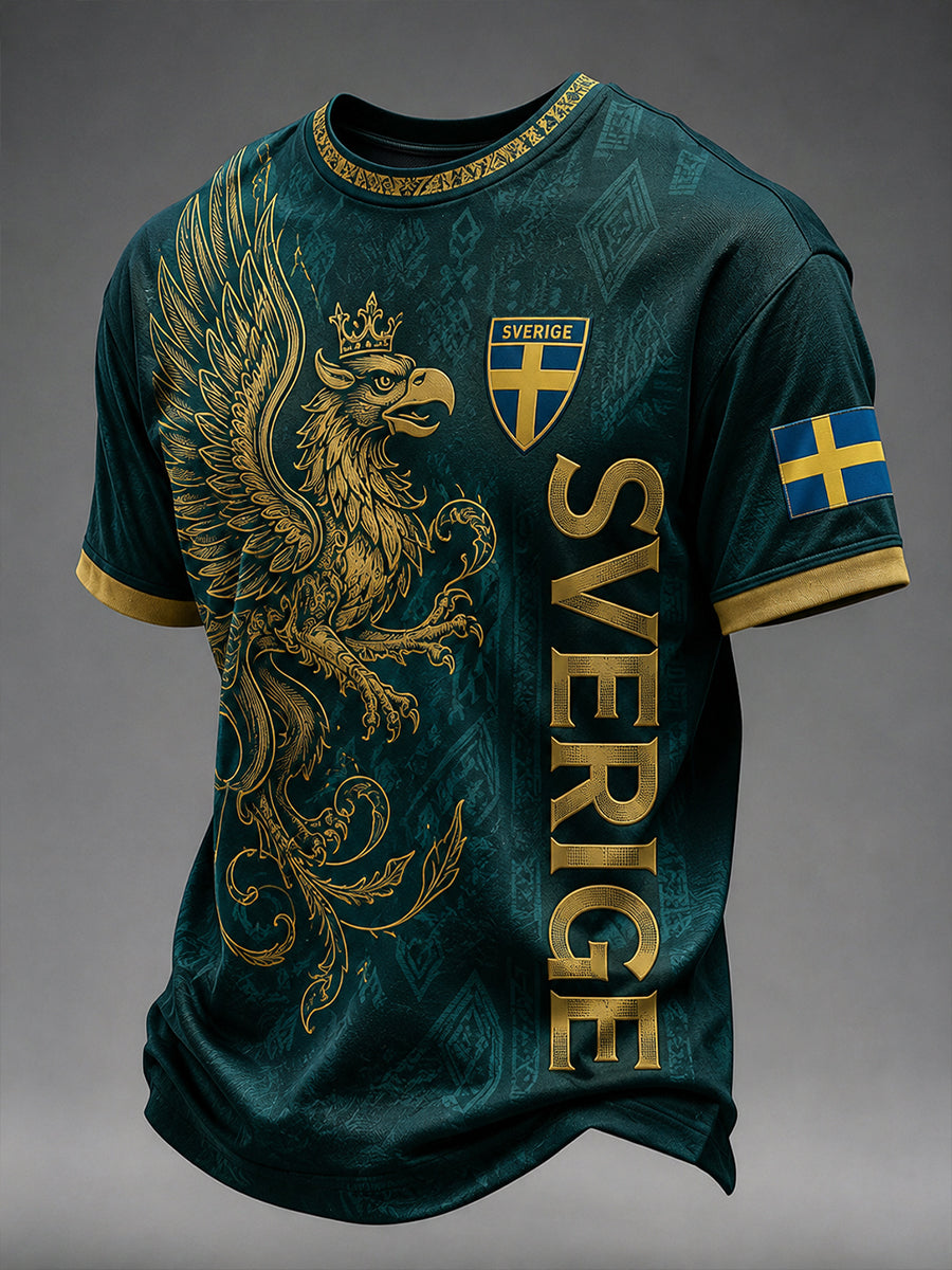 Herrar Retro Svensk Fotboll Supporterkonst Tryckt Avslappnat Tröja
