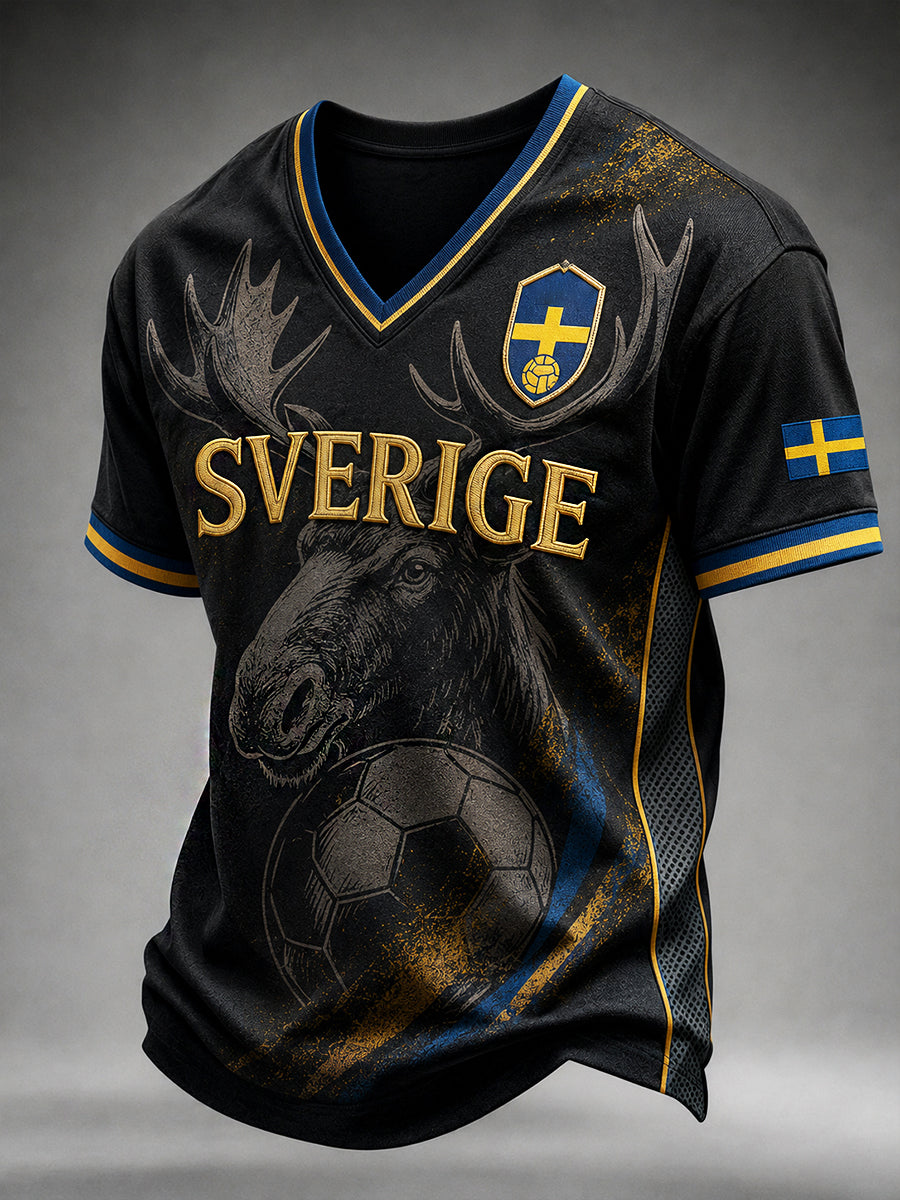 Herrar Retro Svensk Fotboll Supporterkonst Tryckt Avslappnat Tröja