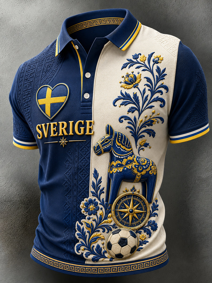 Herrar Retro Svensk Fotboll Supporterkonst Tryckt Avslappnat Tröja