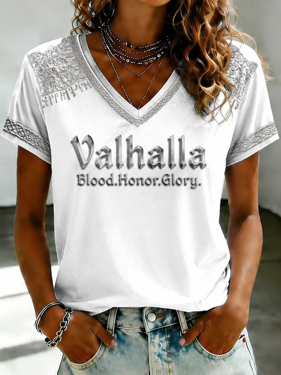 Dammens Valhalla T-shirt med tryckt V-ringning