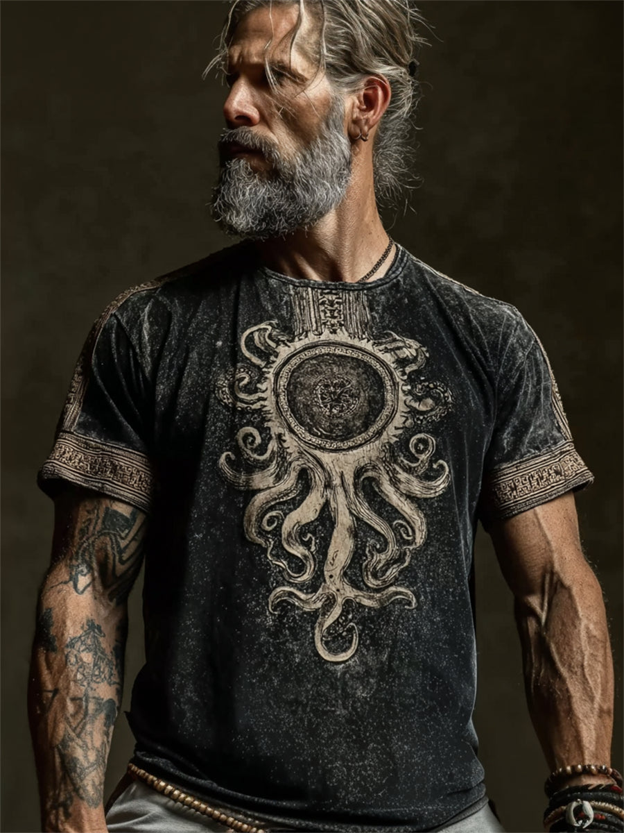 Mansvintage T-shirt med korta ärmarna i Azathoth/Cthulhu-stil