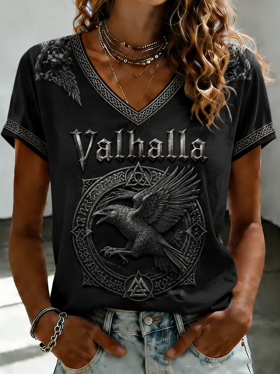 Dammens Valhalla T-shirt med tryckt V-ringning