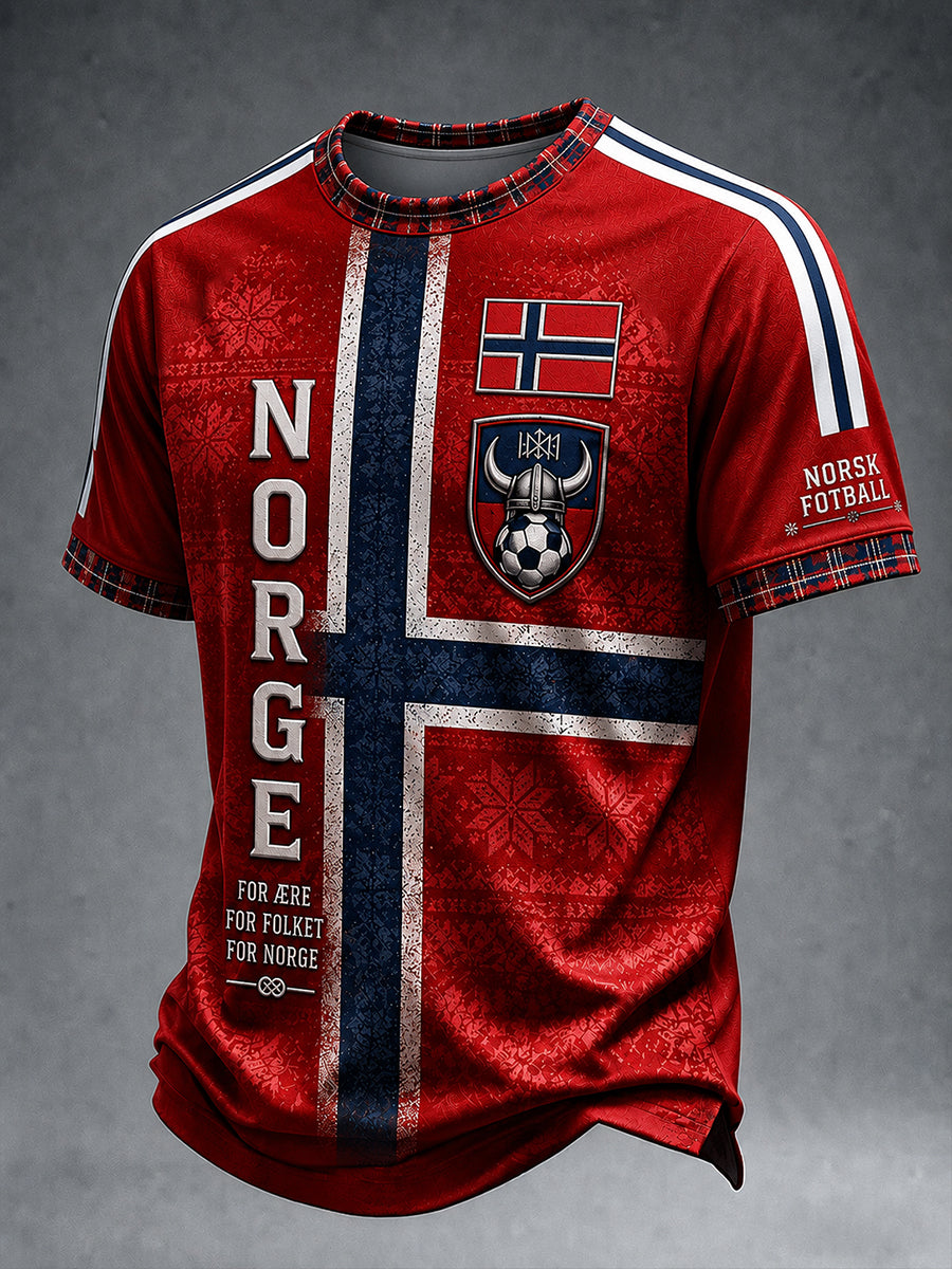 Menns retro nordisk stil norsk fotballfan-fritidsdrakt med kunstnerisk trykk