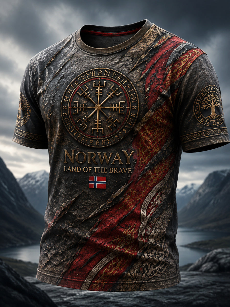 Retro norsk kunst totem lappeteppe avslappet t-skjorte