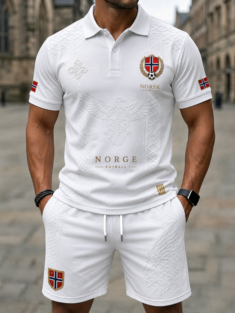 Menns retro nordisk stil norsk fotballfan uformell 2-delers draktsett med kunstnerisk trykk