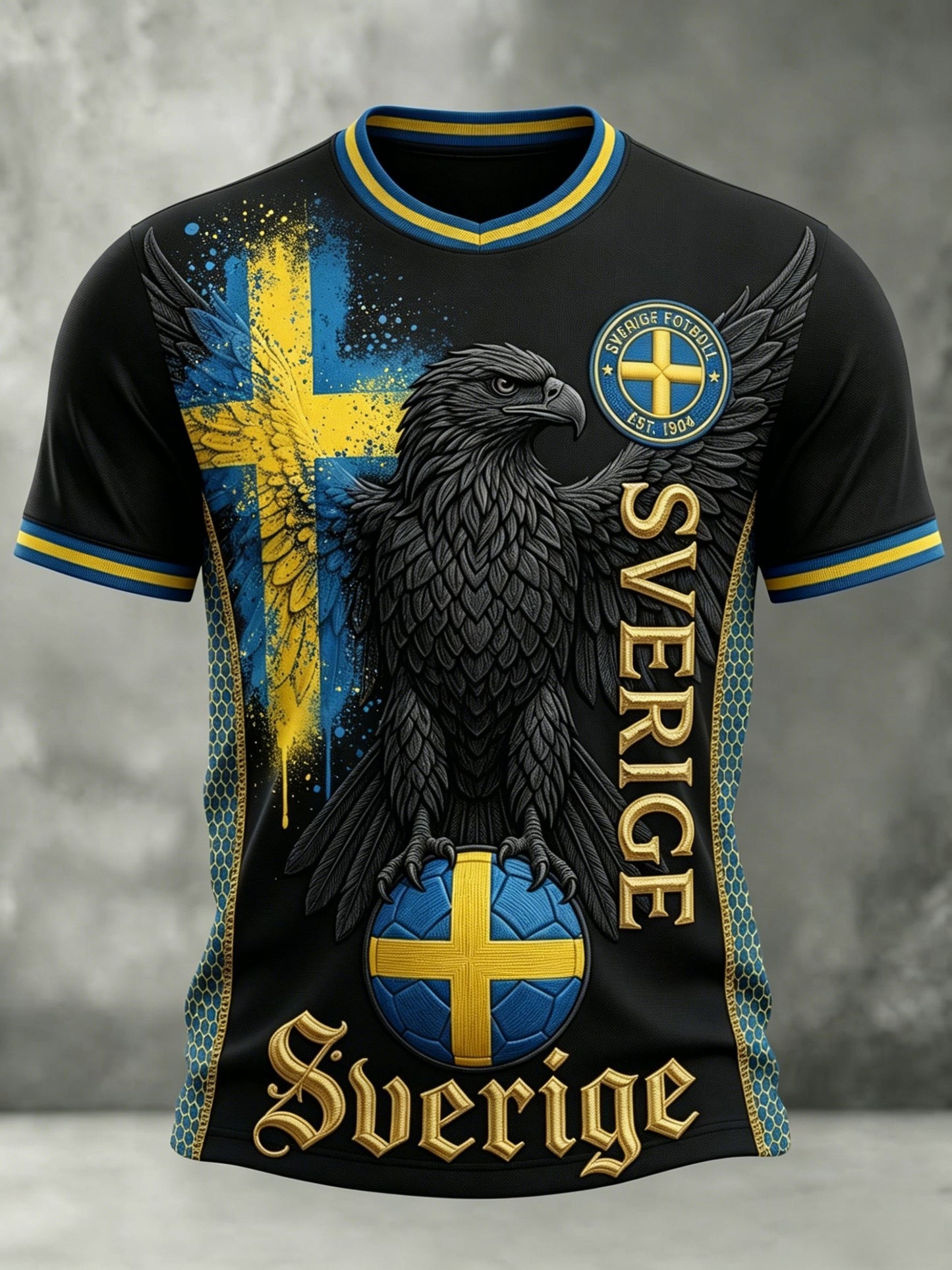 Herrlig retro svensk fotbollssupporter t-shirt, avslappnad och sportig