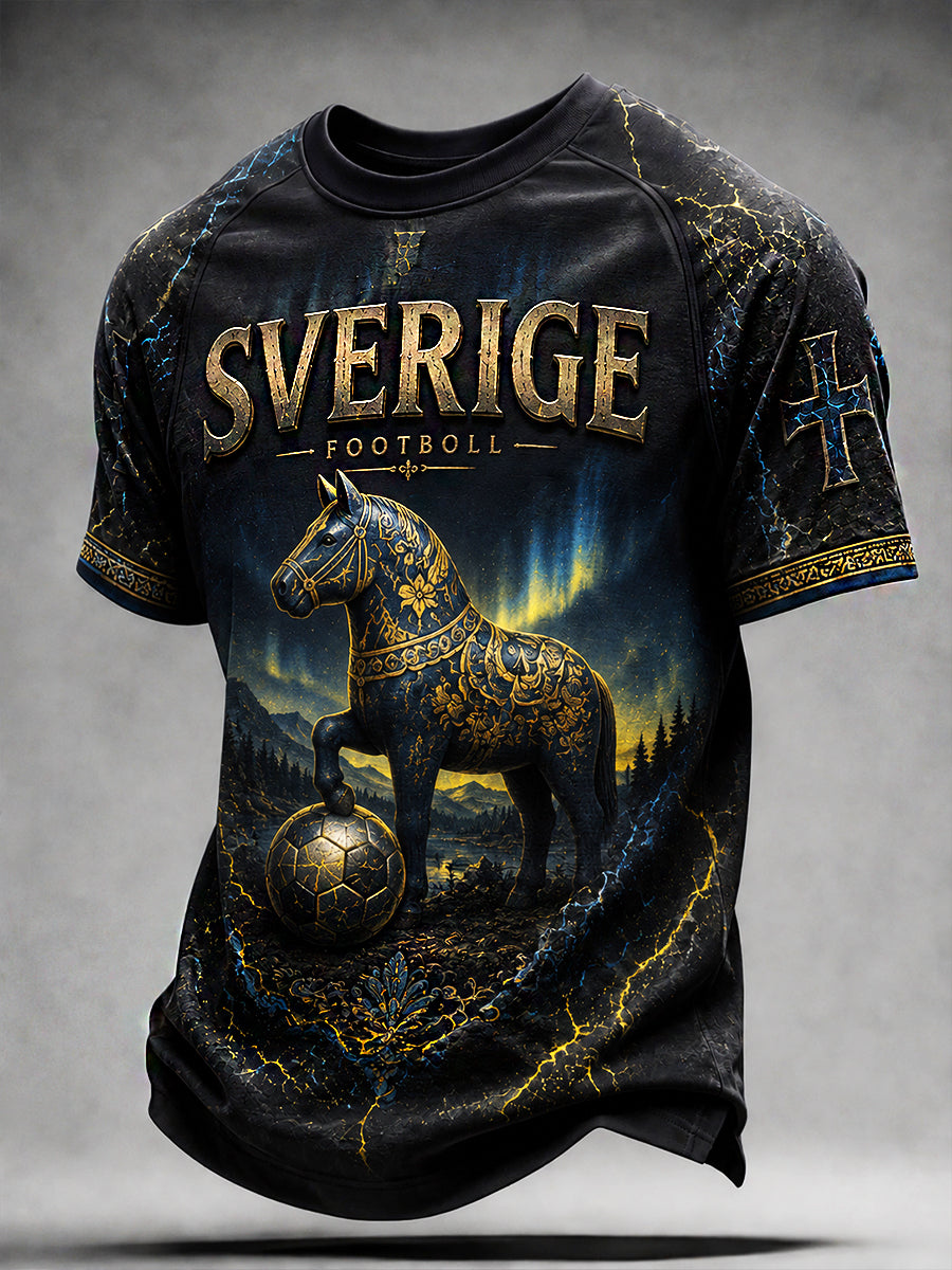 Retro svensk fotbollsfan-konsttryck avslappnad tröja