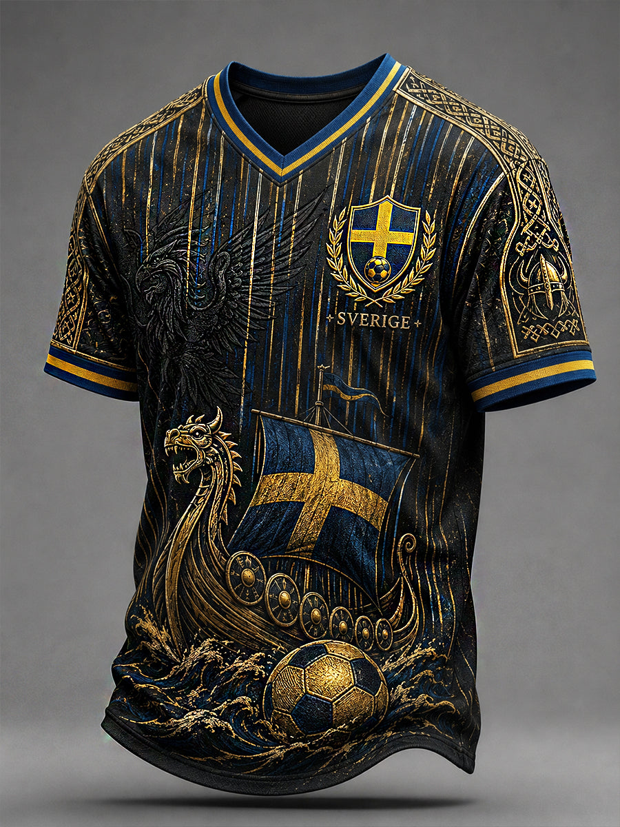 Mans Retro Svensk Fotboll Fan Konsttryck Lässig T-shirt