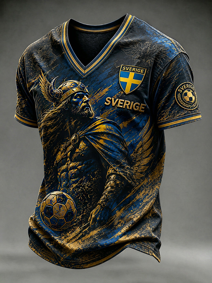 Mans Retro Svensk Fotboll Fan Konsttryck Lässig T-shirt