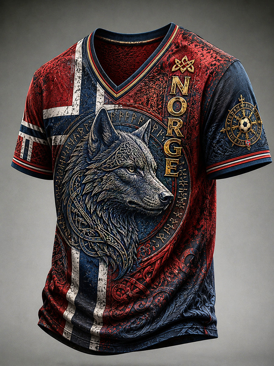 Menns Retro Nordisk Stil Norsk Kunsttrykk Fritidst-skjorte