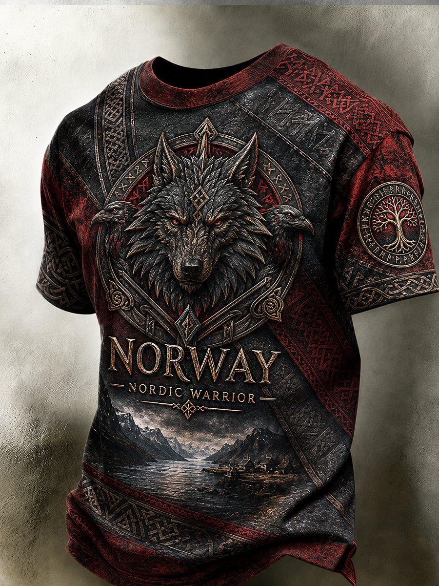 Menns Retro Nordisk Stil Norsk Kunsttrykk Fritidst-skjorte