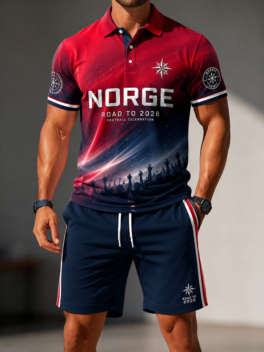 Retro norsk fotballfeiringsfestelsesfeirisk polo skjorte og shorts
