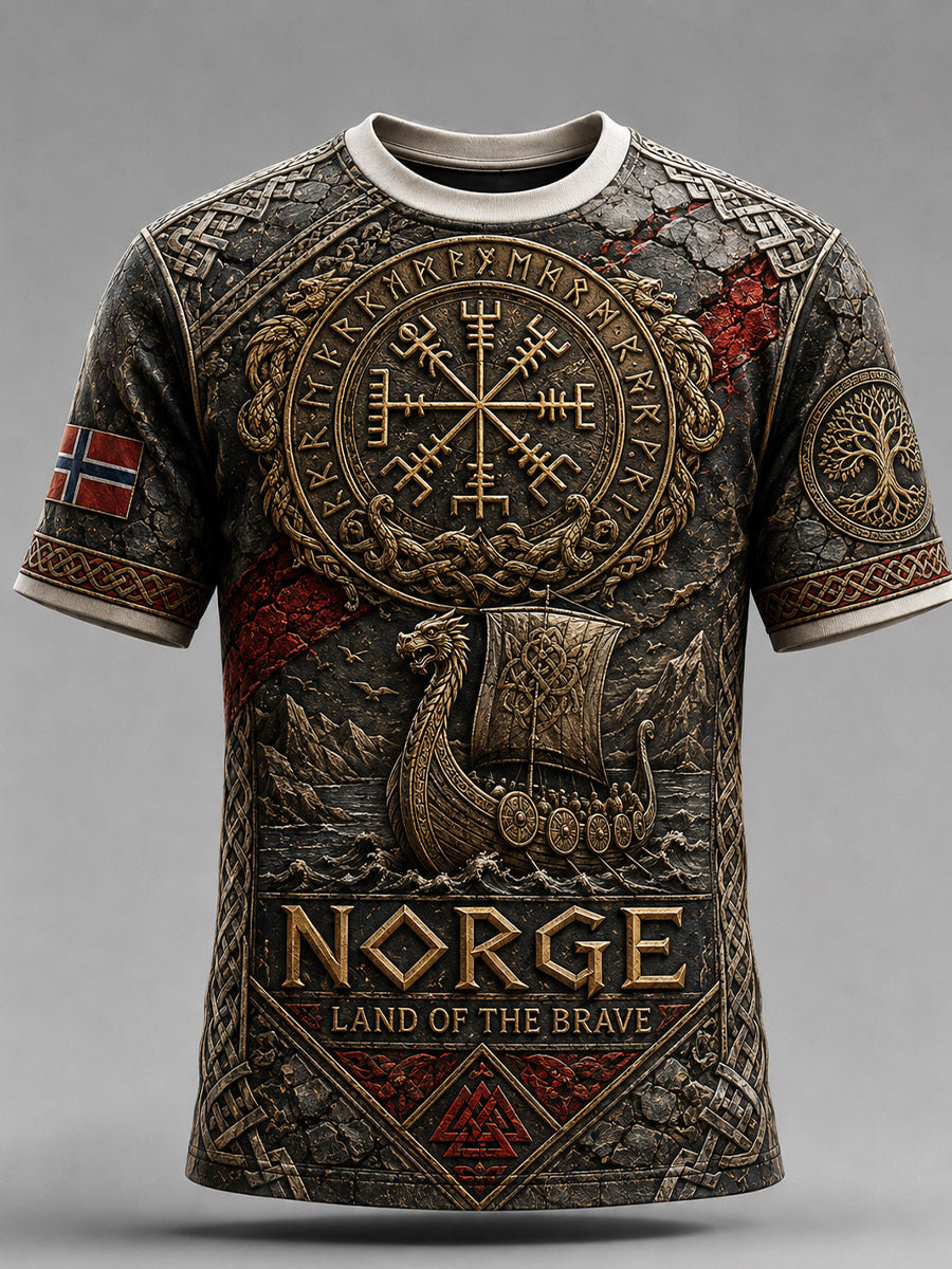 Menns Retro Nordisk Stil Norsk Kunsttrykk Fritidst-skjorte