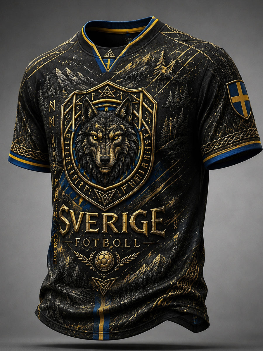 Retro nordisk-svensk fotbollsfanart-print avslappnad t-shirt