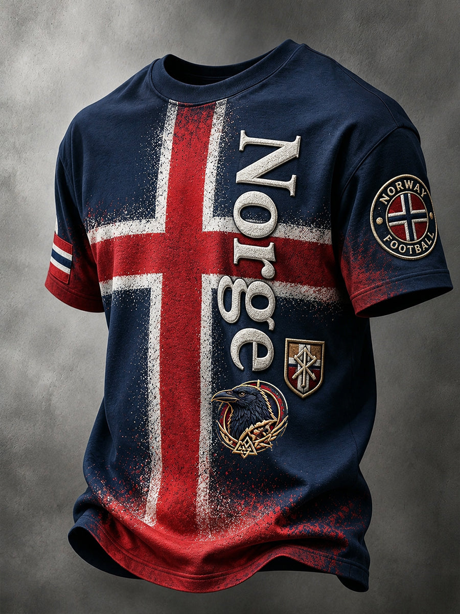 Retro fotballfan-trykk i nordisk stil for Norge – uformell t-skjorte