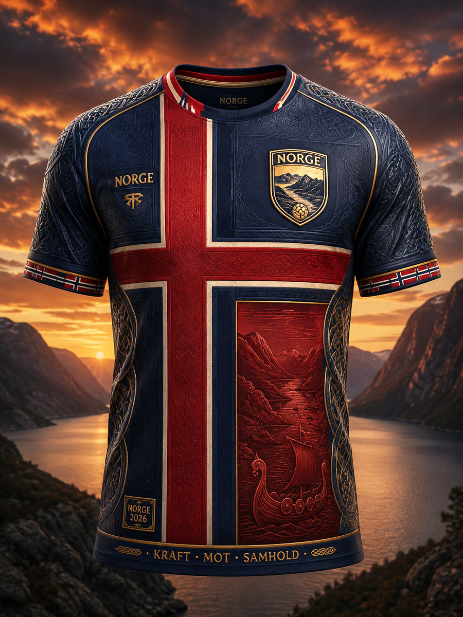 Retro Norge 2026 Fotball Lappeteknikk Kunst Avslappet T-skjorte