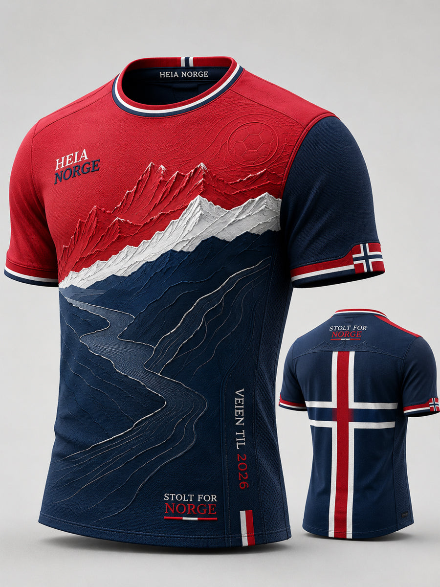 Retro Norge 2026 Fotball Snøfjell Kunst Uformell T-skjorte