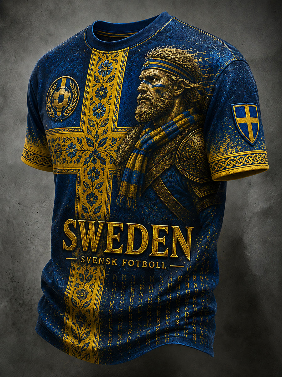 Retro svensk fotbollsfan-konsttryck avslappnad t-shirt tröja