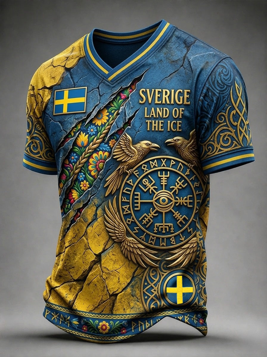 Herrtröja med V-ringning och tryck: Svensk fotboll 2026