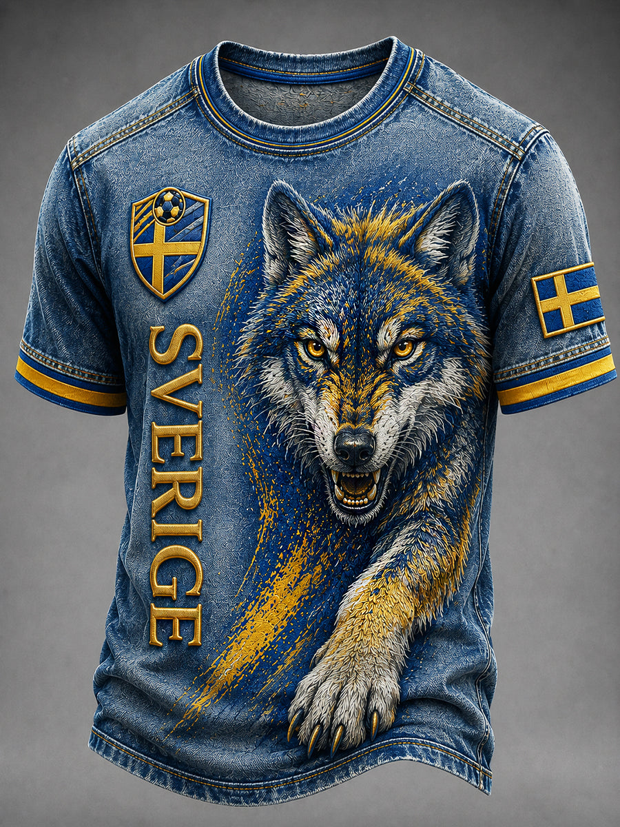 Retro svensk fotbollsfan-konsttryck avslappnad t-shirt