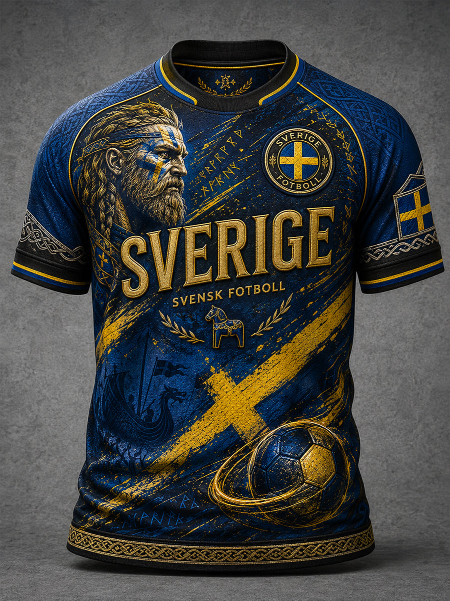Retro svensk fotbollsfan-konsttryck avslappnad t-shirt tröja