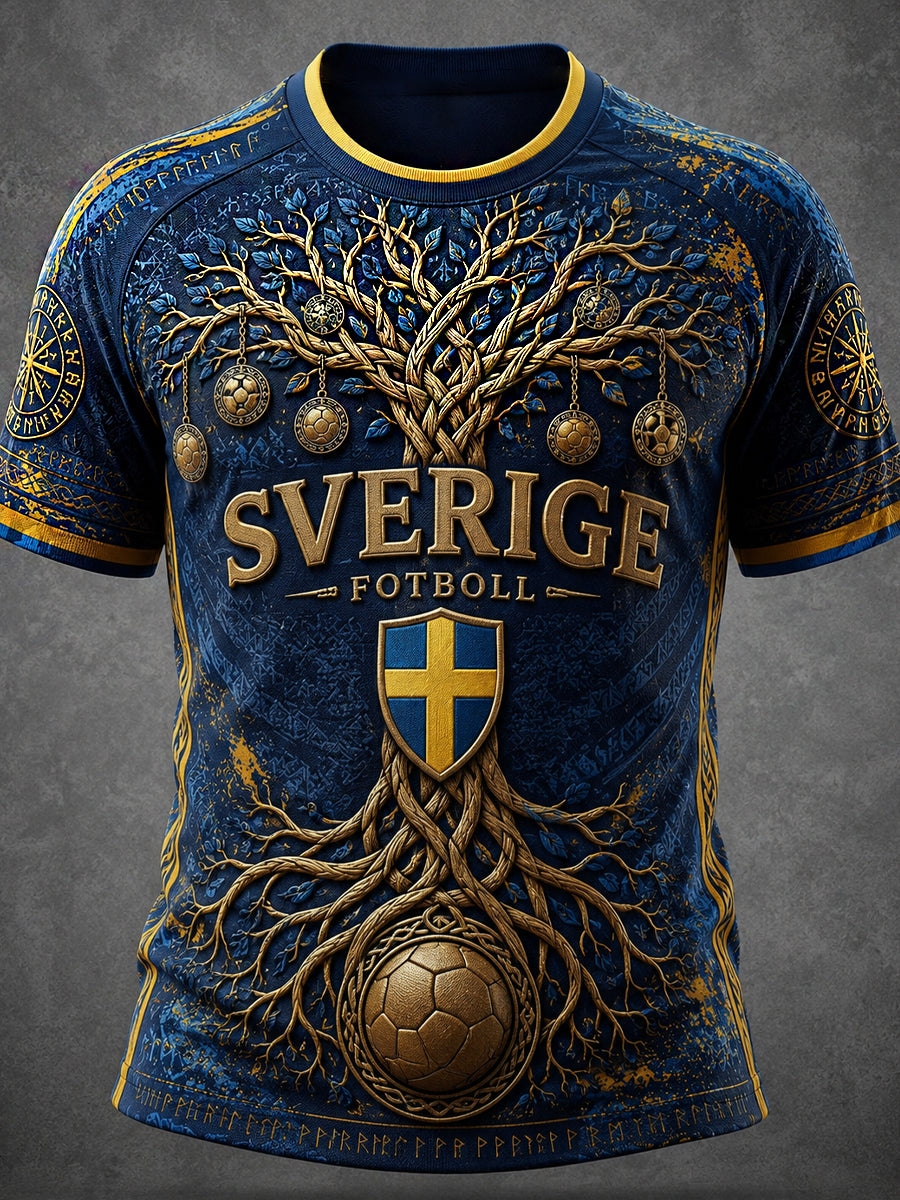 Retro svensk fotbollsfan-konsttryck avslappnad t-shirt